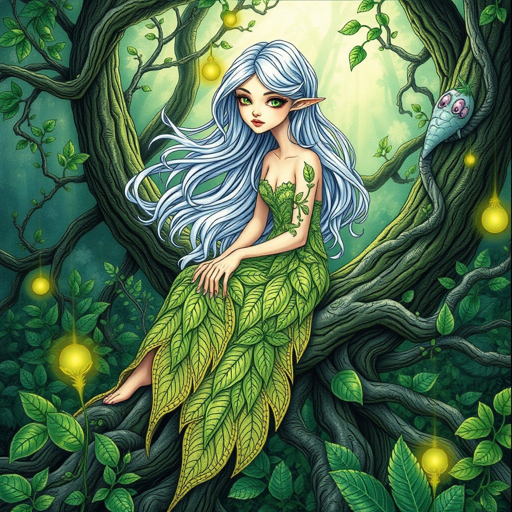 Enchanted Elf Maiden in Zentangle Style