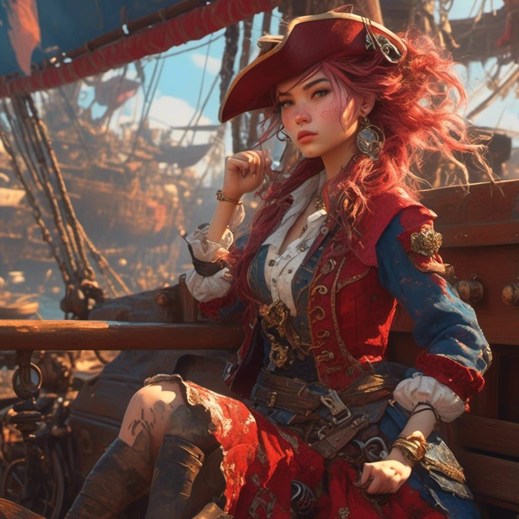 Chinese Pirate Queen on Deck as Digital Art