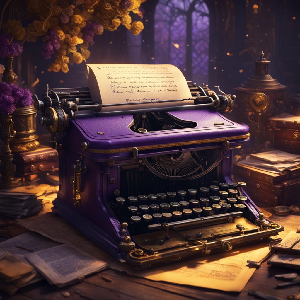 Vintage Typewriter in Dark Fantasy Art Style