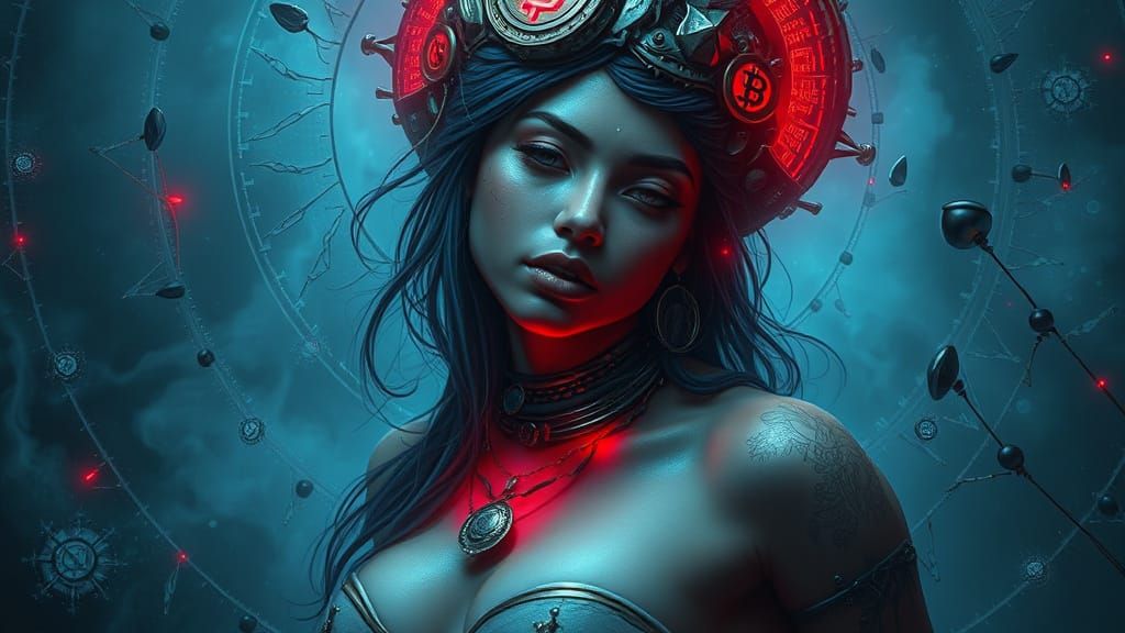 Eastern Futuristic Goddess of Cryptocurrency