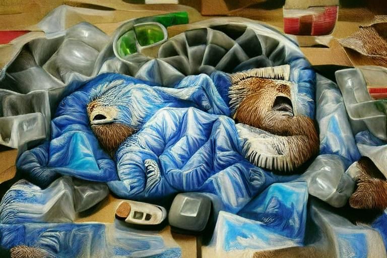 Acrylic Art: Animal in Winter Hibernation