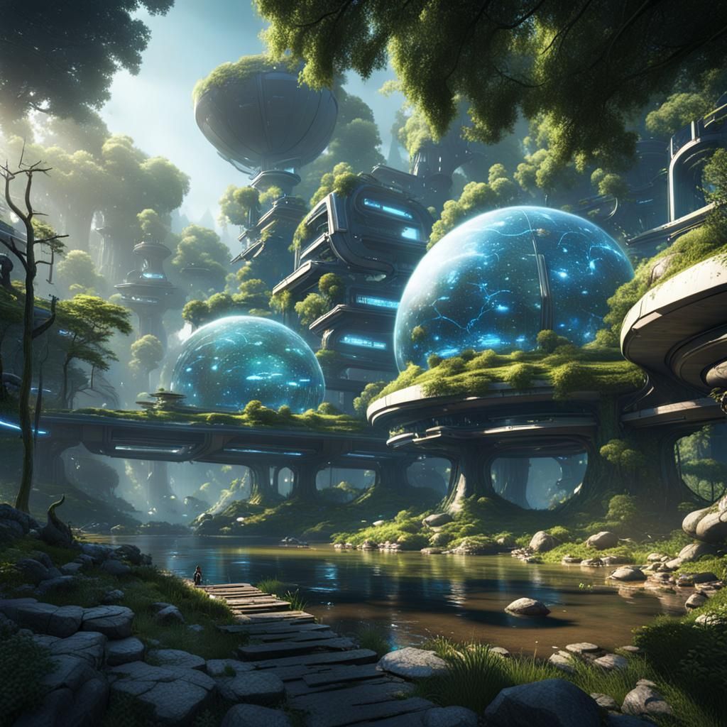 Futuristic Forest City with Floating Structures