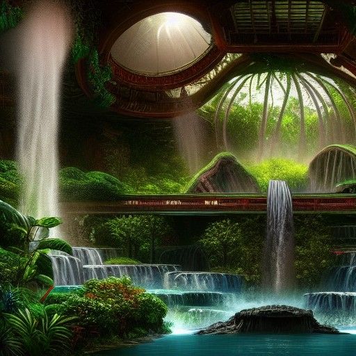 Breathtaking Greenhouse Waterfalls in Cinematic Style