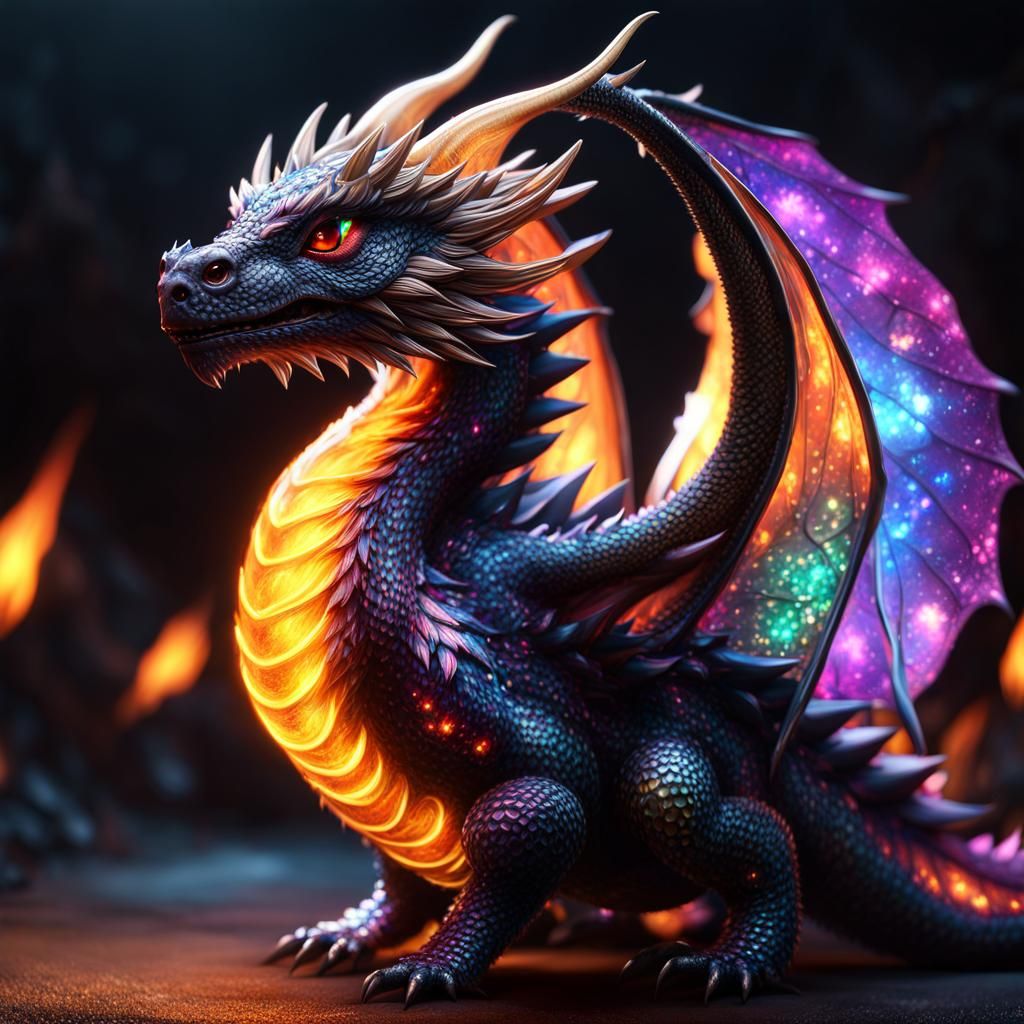 Adorable Dragon with Iridescent Flames: High-Quality CGI