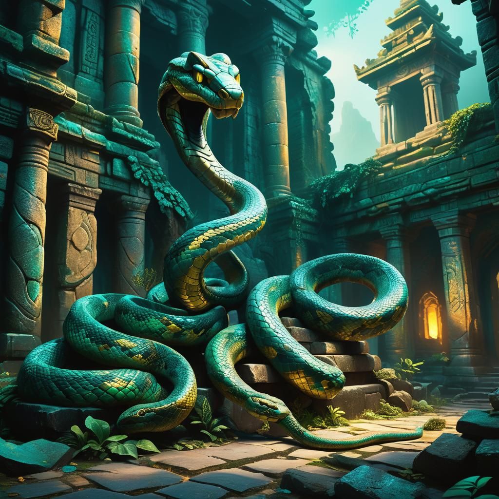 Giant Snake Coils Around Ancient Temple