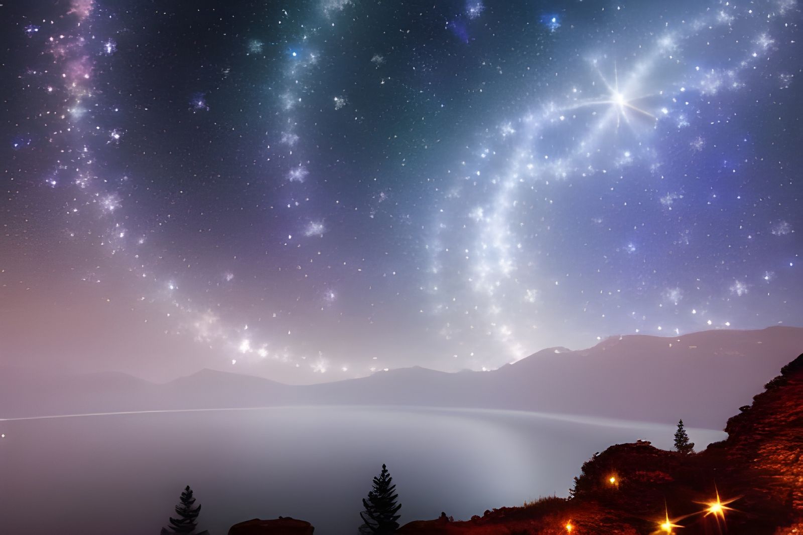Detailed Starry Sky with Volumetric Lighting