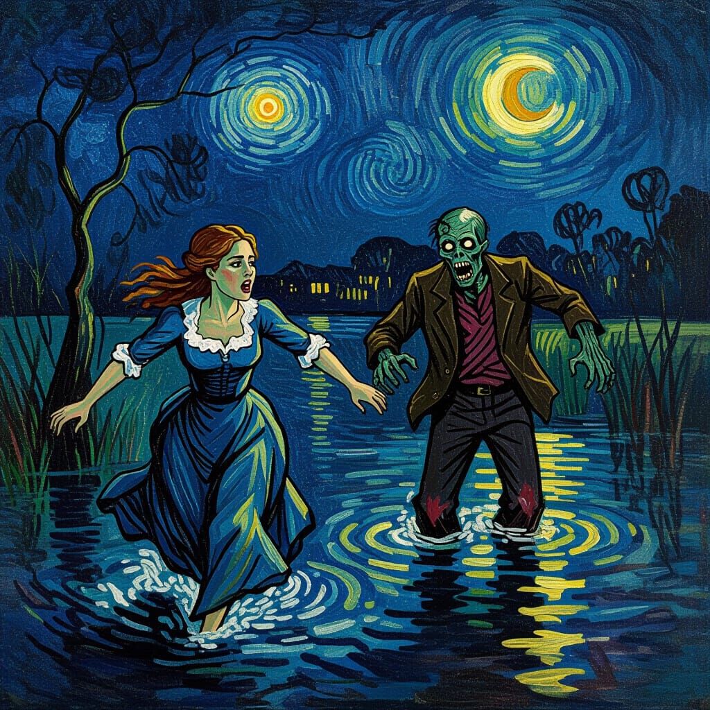 Cajun Woman Flees Zombie in Spooky Swamp Night