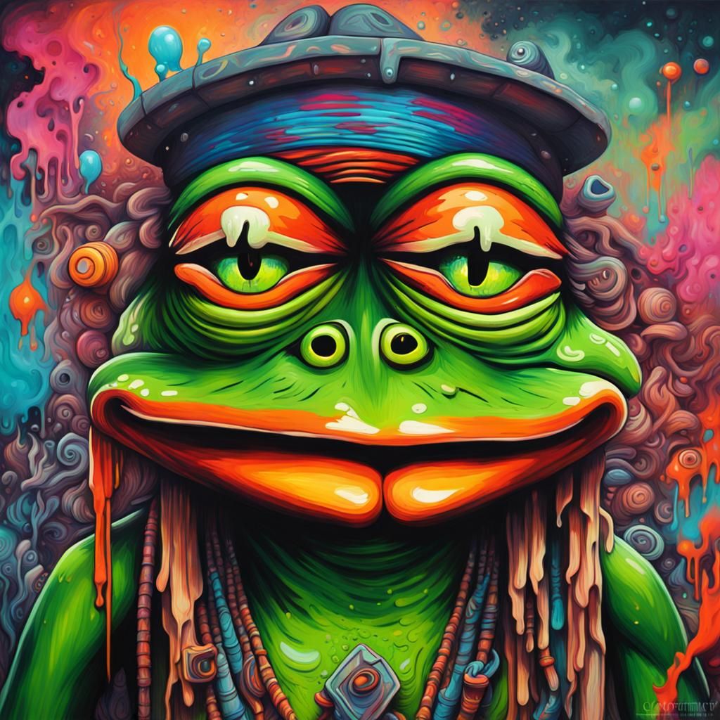 Psychedelic Shaman Pepe Frog in Jungle, Graffiti Art