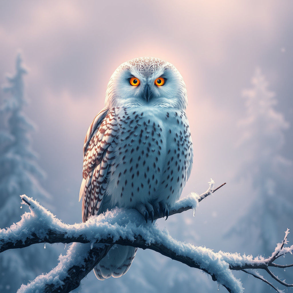 Majestic Snow Owl in Ethereal Forest