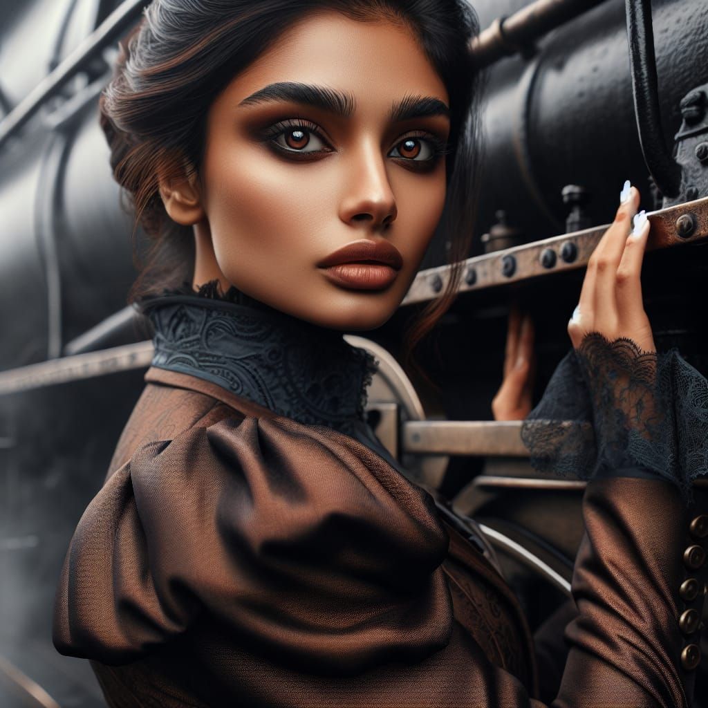 Steampunk Victorian Woman Portrait in Hyperrealism