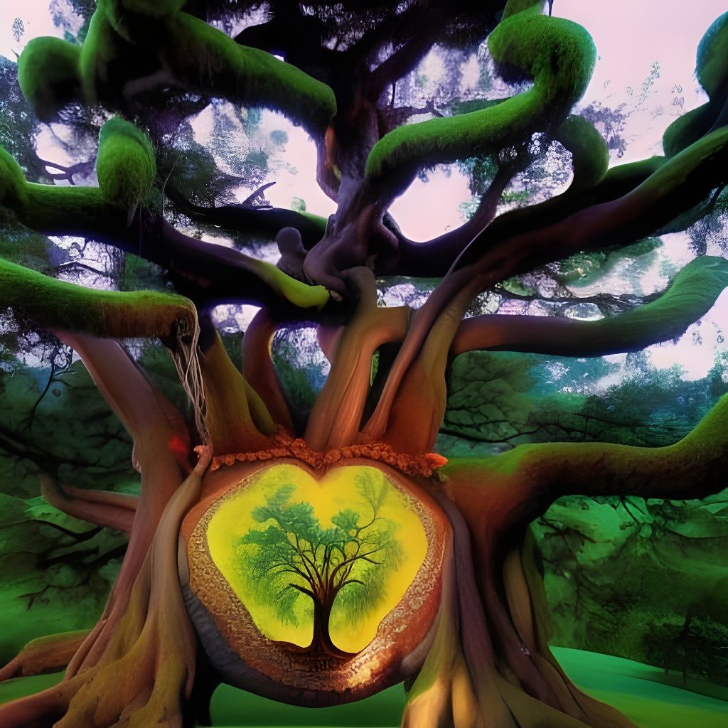 Ornate Tree Heart Adorned with Treasures, Rococo Style