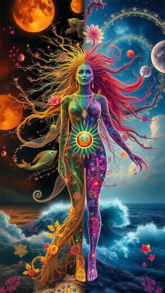 Surreal Goddess Emerges from Dreamlike Realms