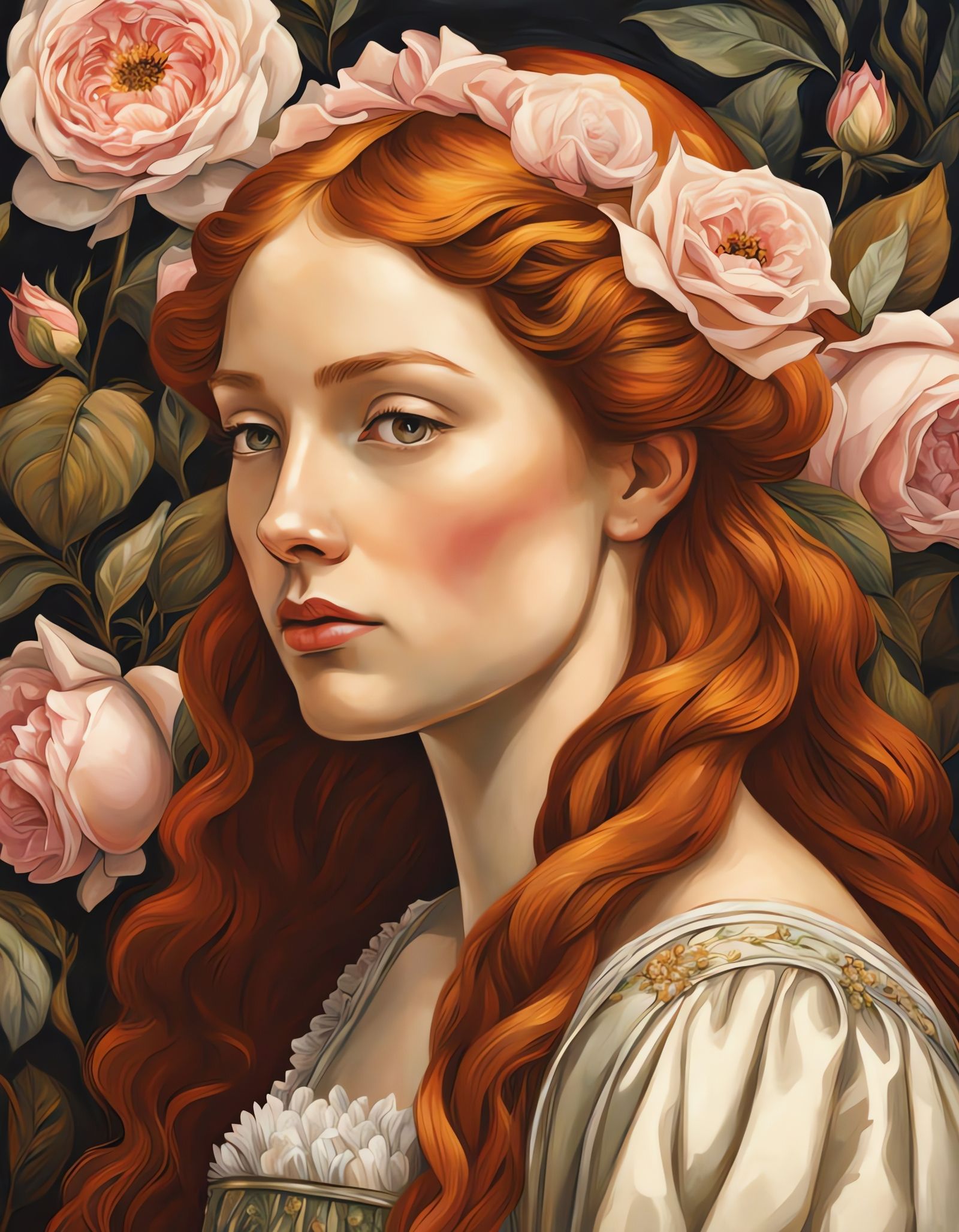 Red-Haired Girl in Renaissance Garden