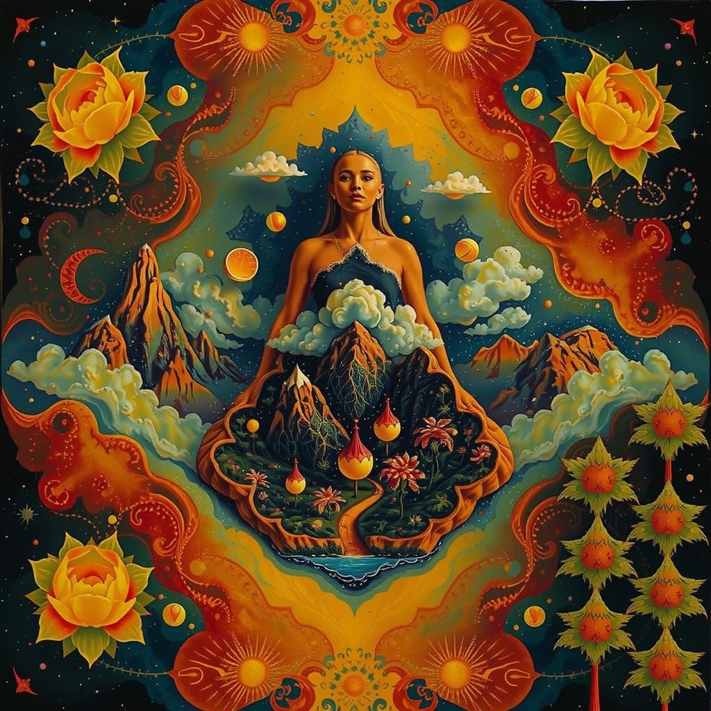 Dreamlike Amoeboid Landscape Painting in Pink, Blue, and Whi...