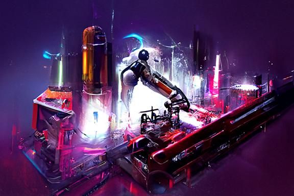 Futuristic Spaceship Factory with Robotic Automation