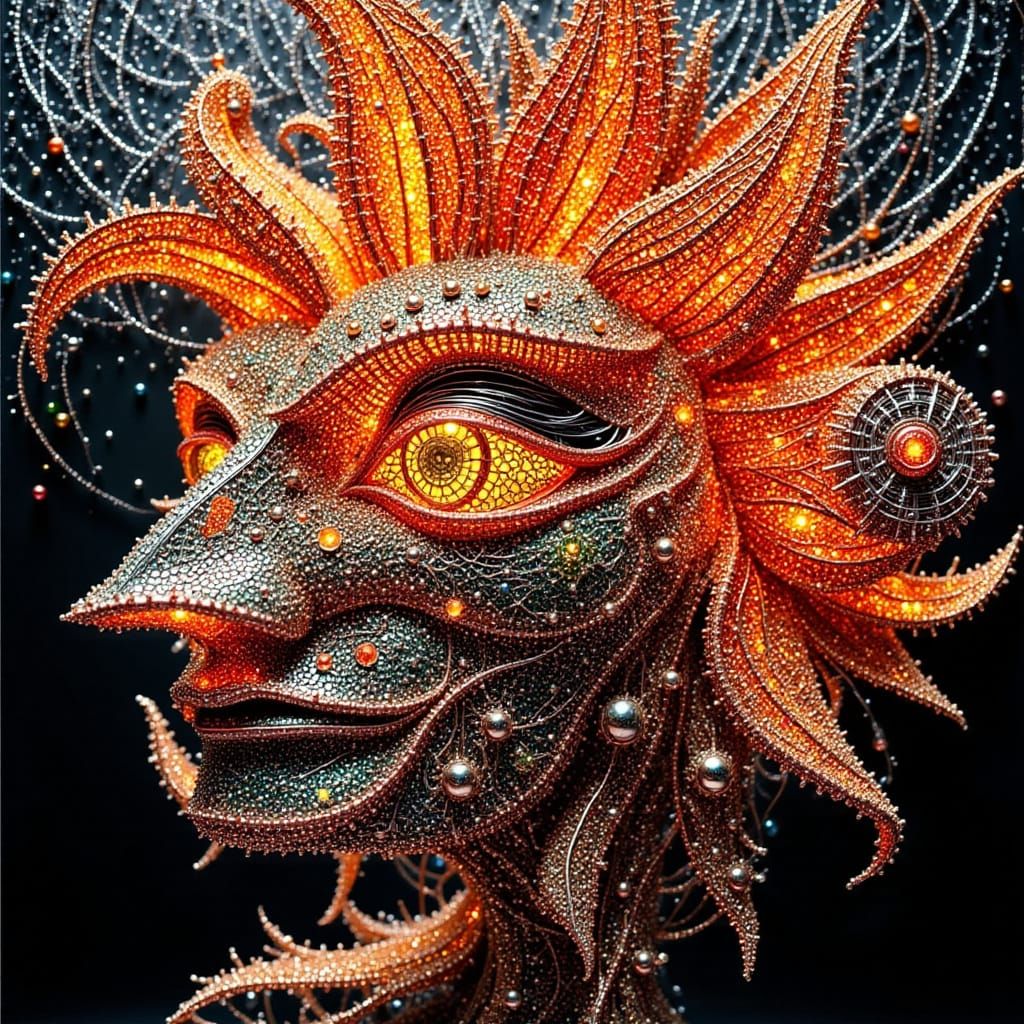 Intricate Pin Relief Face with Sunset Rays