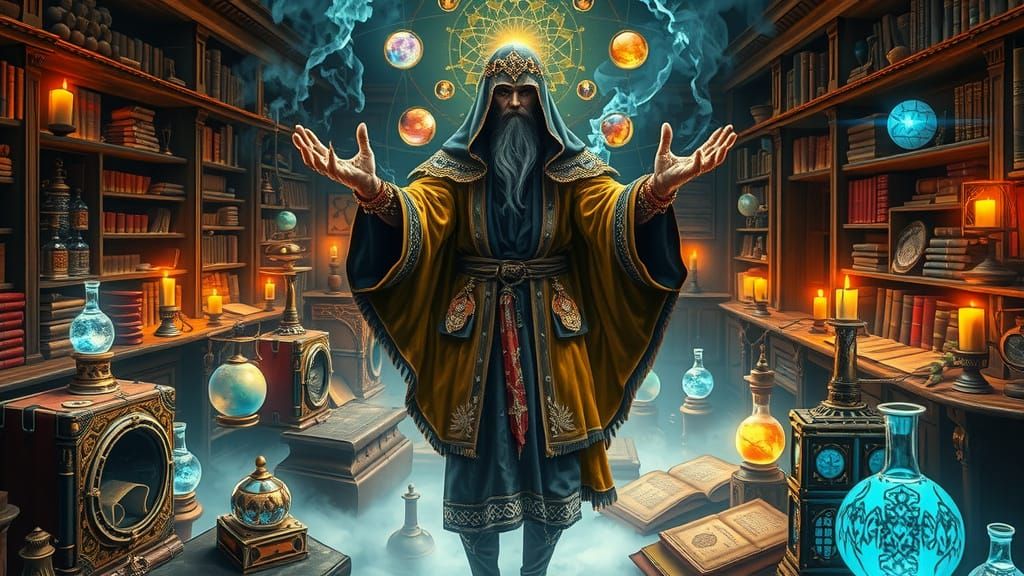 Universal Alchemist in a Mystical Alchemic Laboratory Scene