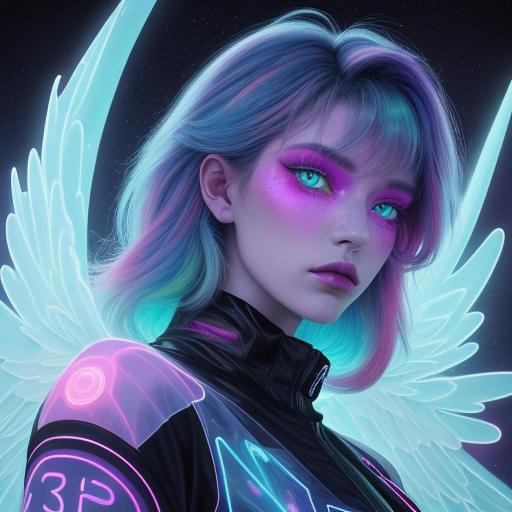 Angel diety of the neon galaxy nebulas of space beautiful cu...