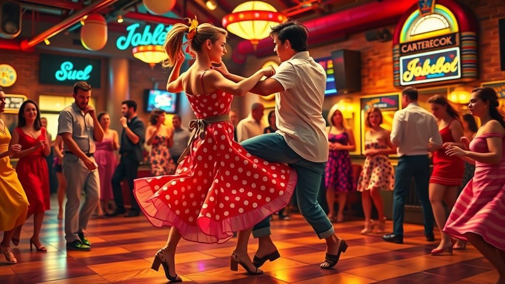 Energetic 1950s Rock and Roll Dance Scene