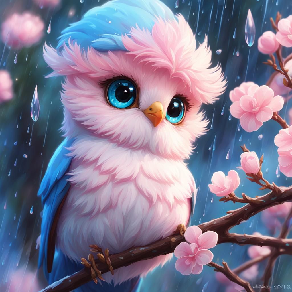 Pastel Bird Portrait in Vaporwave Art Style