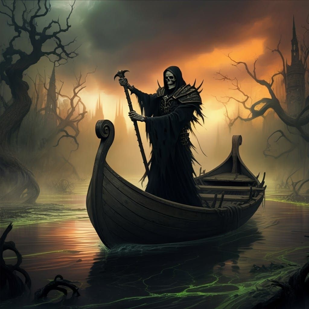 Death Commands River Styx in Dark Fantasy Style