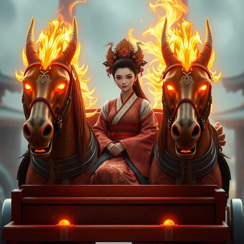 Majestic Heian Princess Rides Through Flames on Demon Horses...