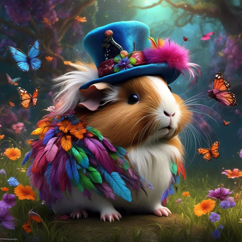 Whimsical Guinea Pig in a Surreal Garden