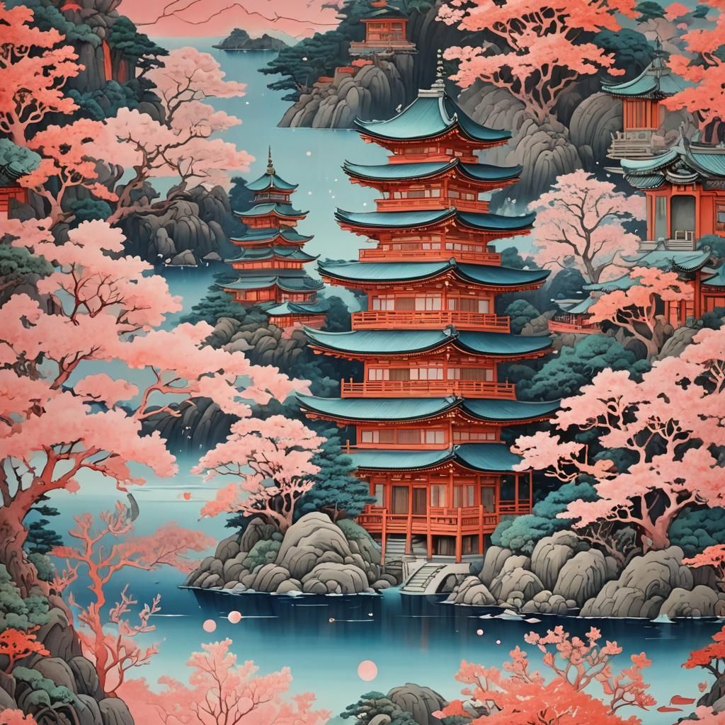 Iridescent Coral Palace: Ink-Wash Dreamscape