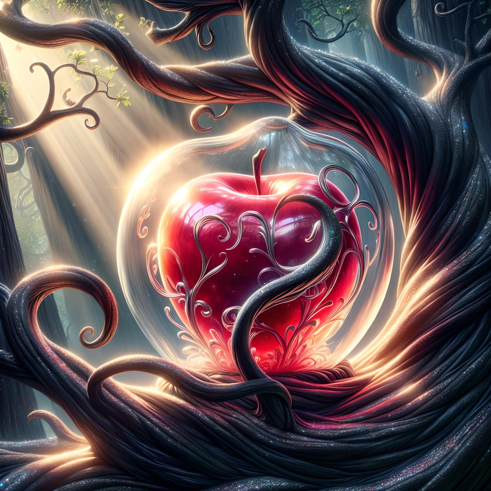 Glass Apple in Tree, Fantasy Art
