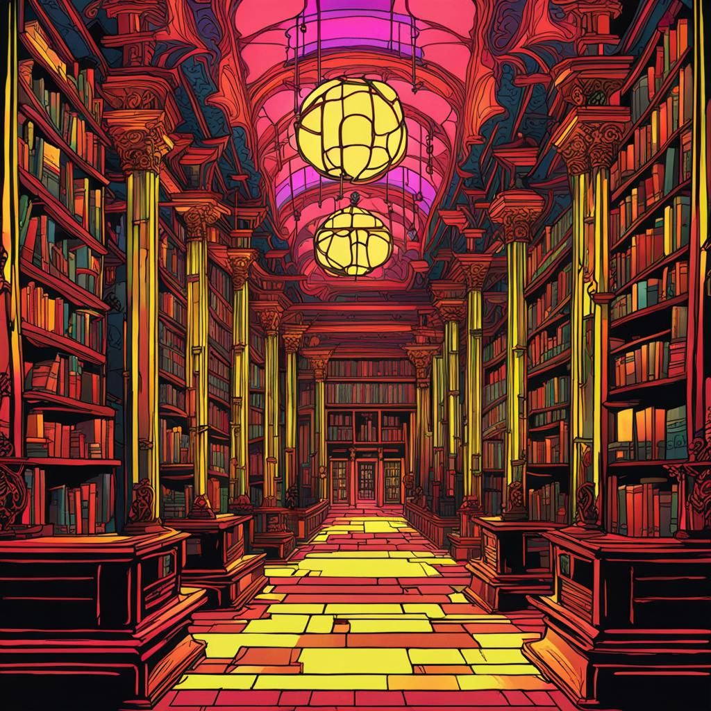 Apocalyptic Art Nouveau Neon Library