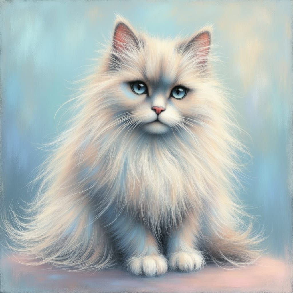 Fluffy Persian Cat in Ethereal Digital Painting Style