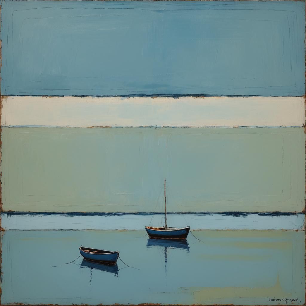 Soothing Blue Abstractions in Minimalist Oil Painting Style