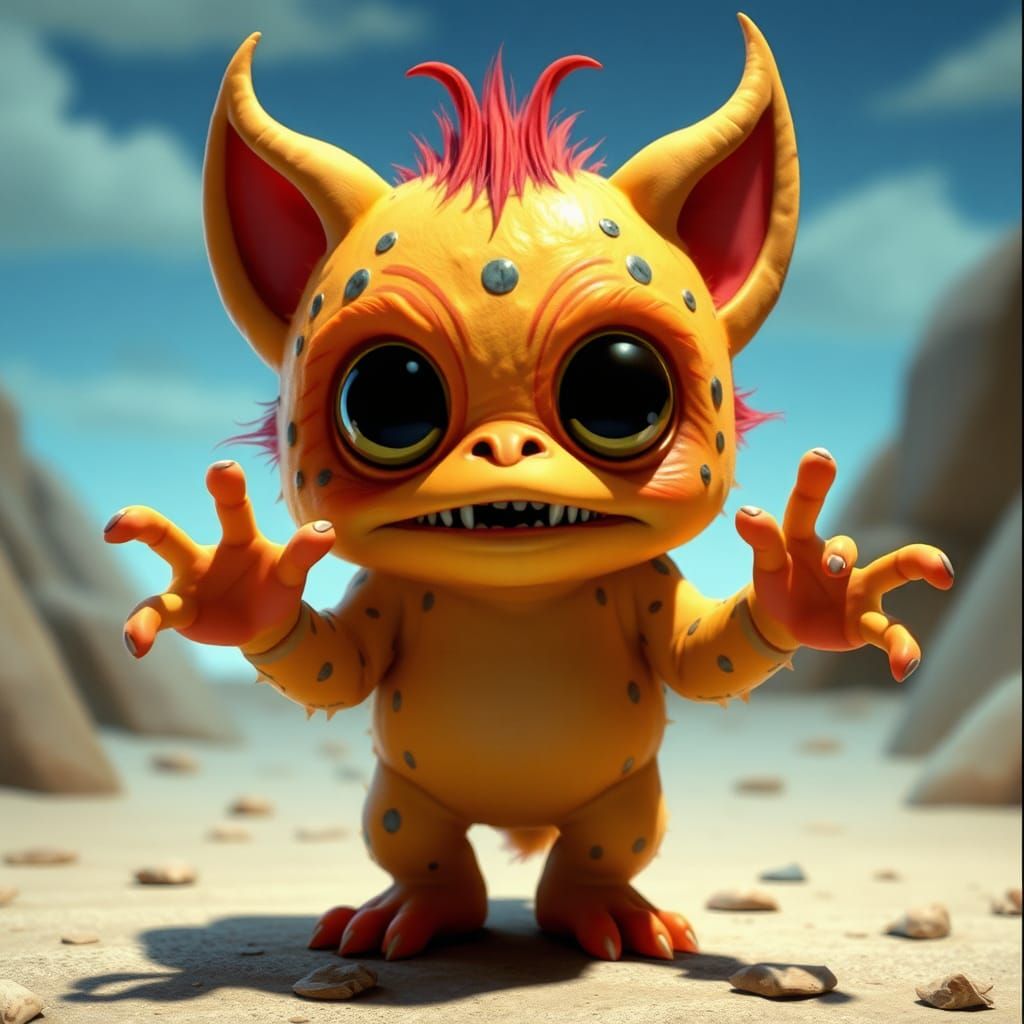 Surreal 80s Cartoon Creature Scene