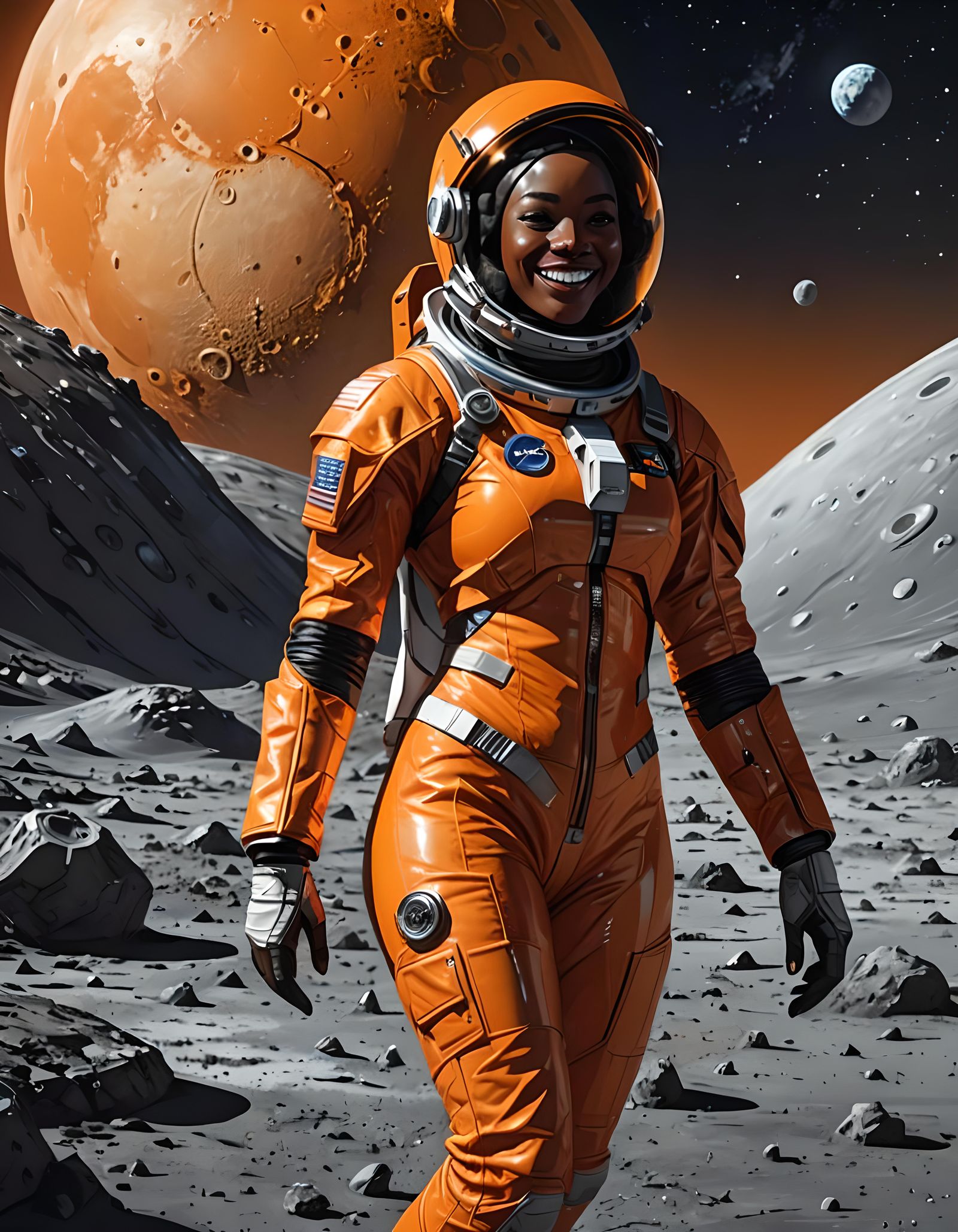 Nigerian Astronaut Walking on the Moon in Spacesuit