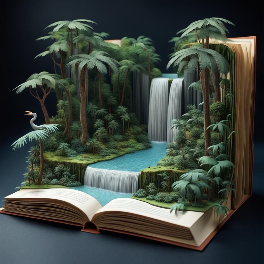 Paper Jungle Waterfall in 3D Pop-Up Book