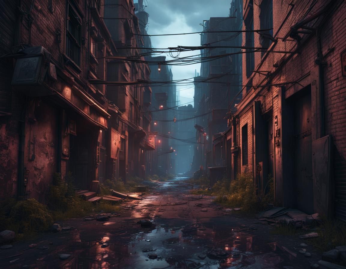 Abandoned alleyway in a dangerous city.