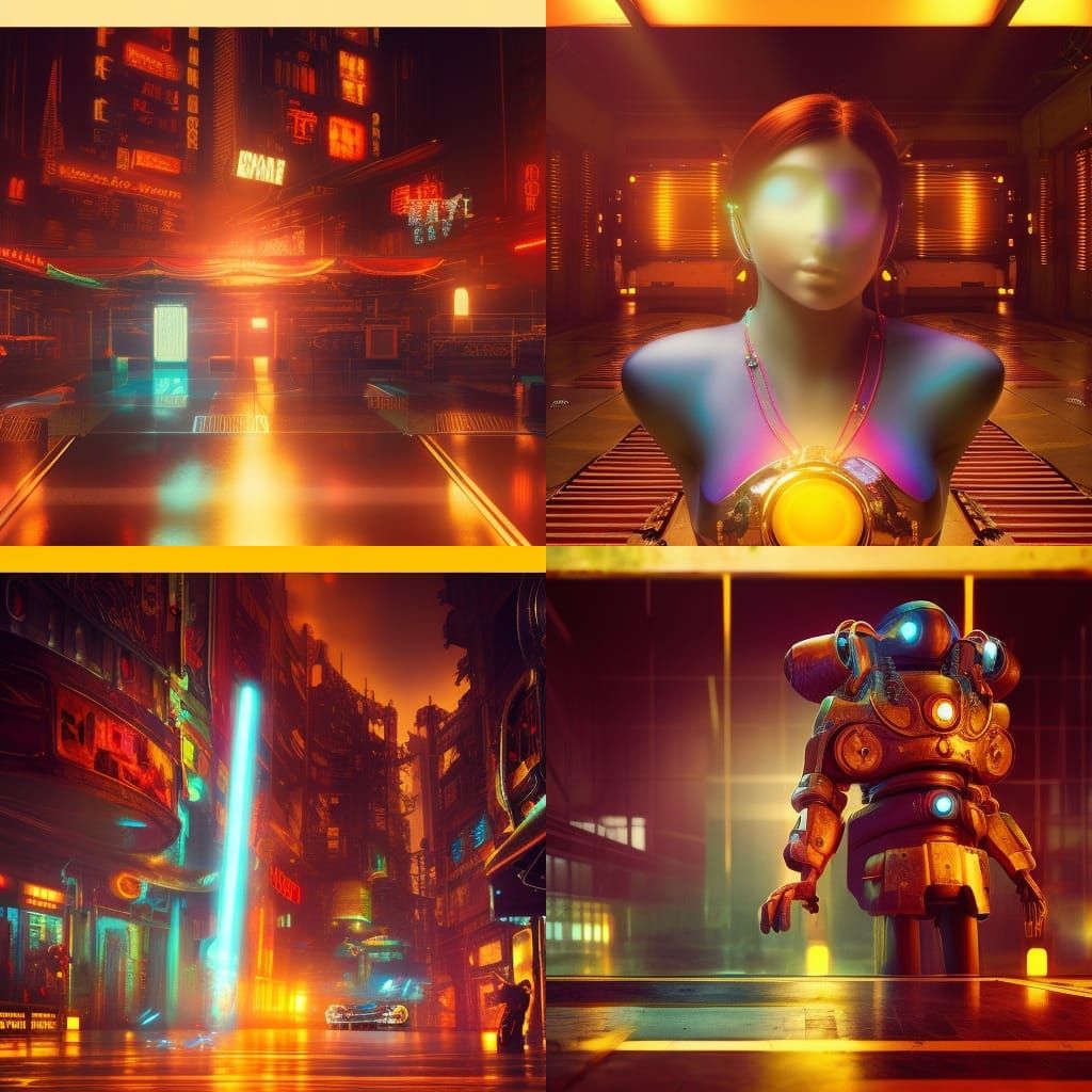 Retro Cyberpunk Arcade Scene with Bokeh Lighting