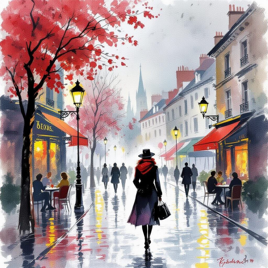 Red and Black Abstract Watercolor Painting