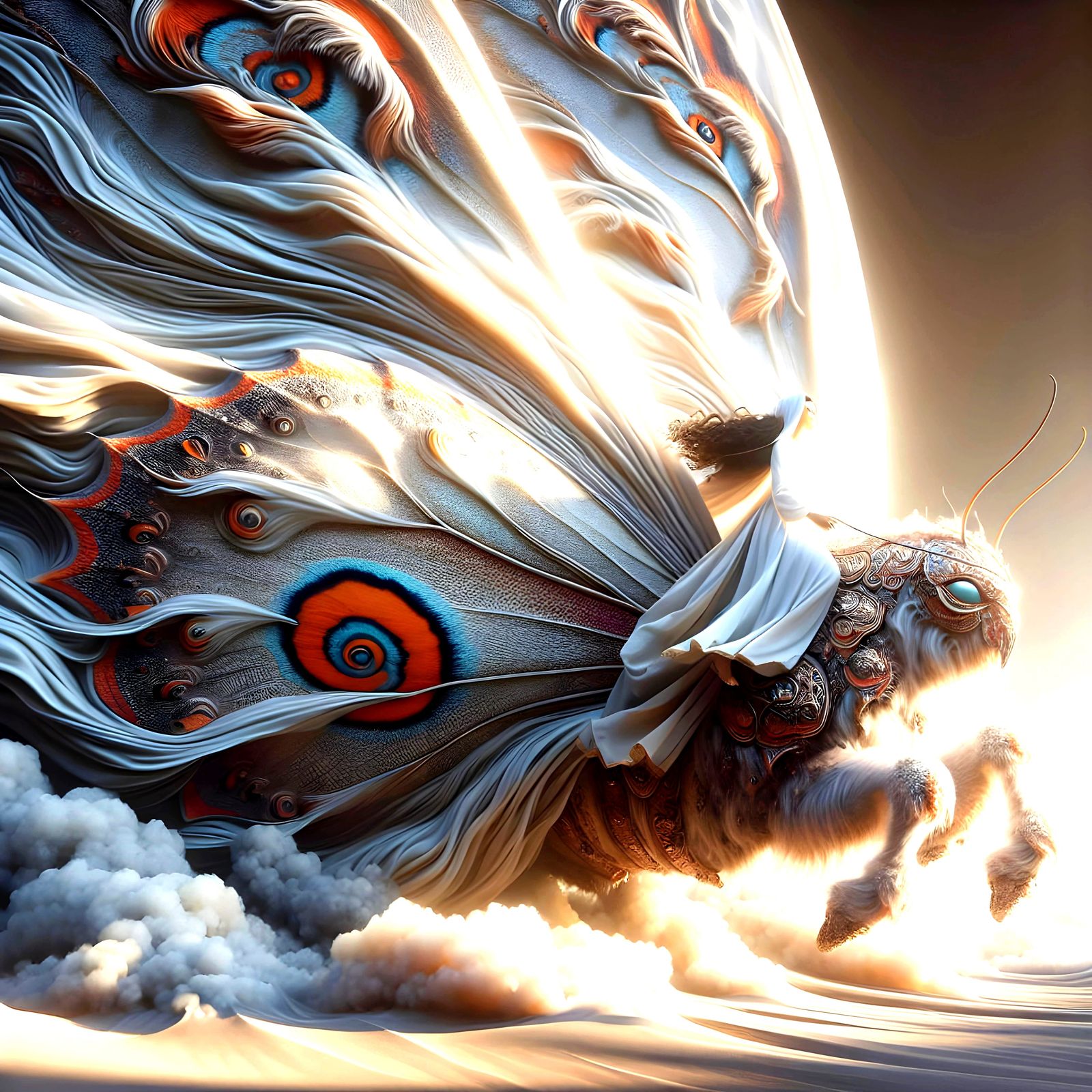 Girl Rides Butterfly in Dreamlike 3D Digital Art