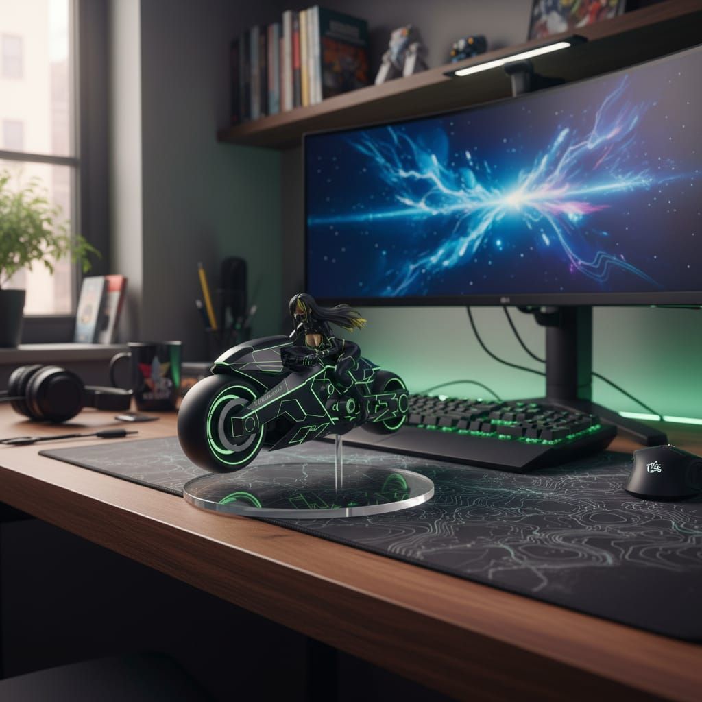 Realistic Figurine on Desk in Real Environment