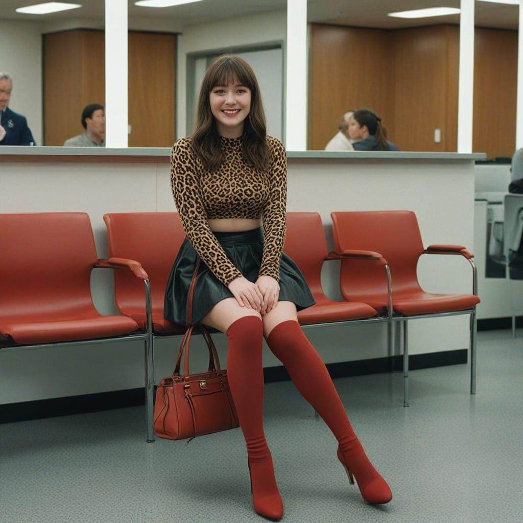 Young Woman in Leopard Crop Top and Heeled Shoes Smiling in...