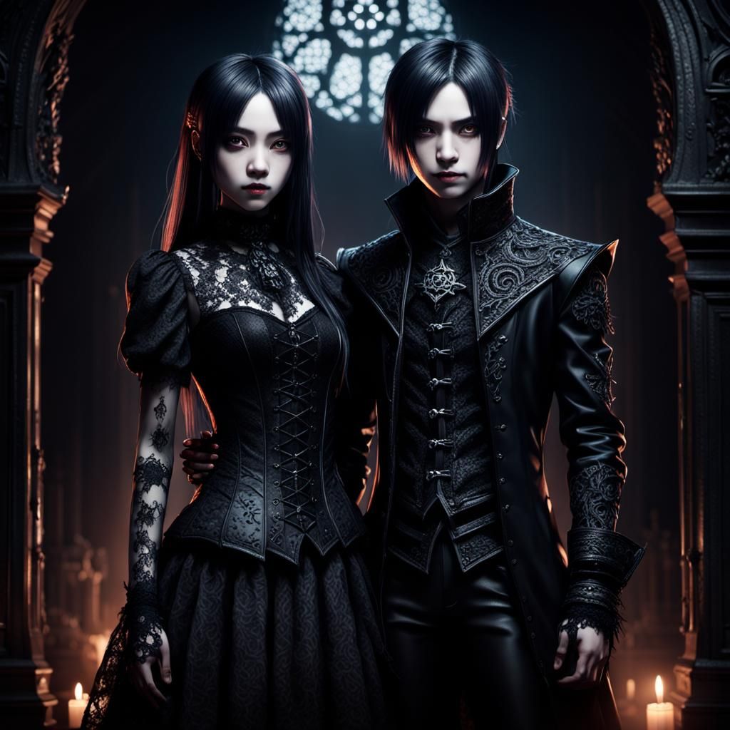 Gothic Anime Couple Portrait in Dark Fantasy Style