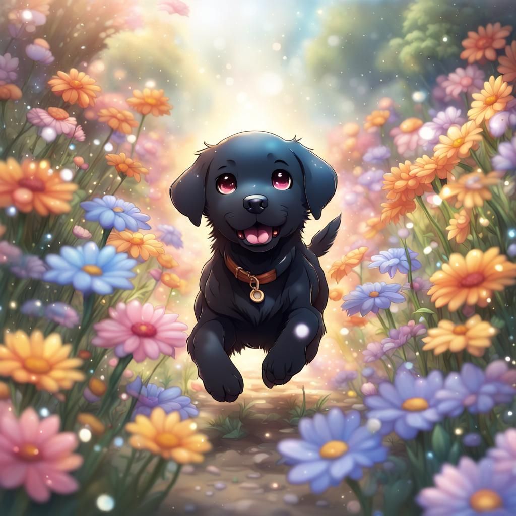 Happy Chibi Labrador Puppy in Anime Style