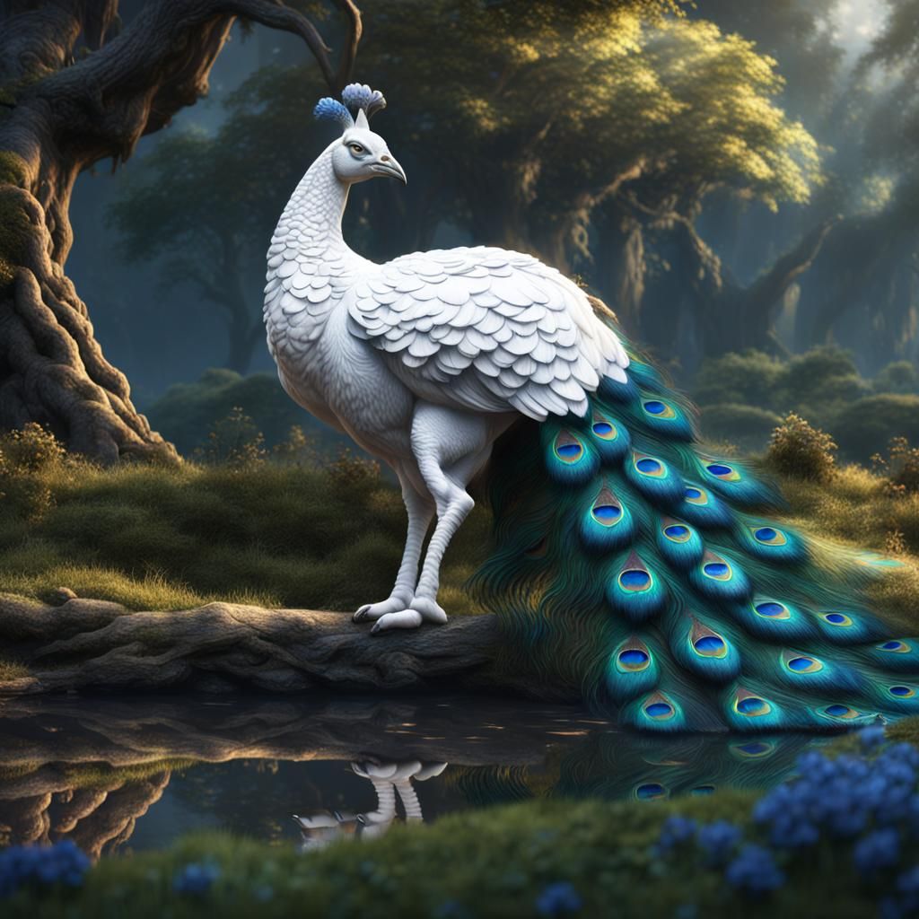 Fantastical Peacock-White Clydesdale: Detailed Matte Paintin...