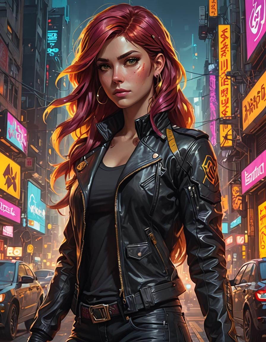 Sunset Shimmer in Cyberpunk Style Portrait