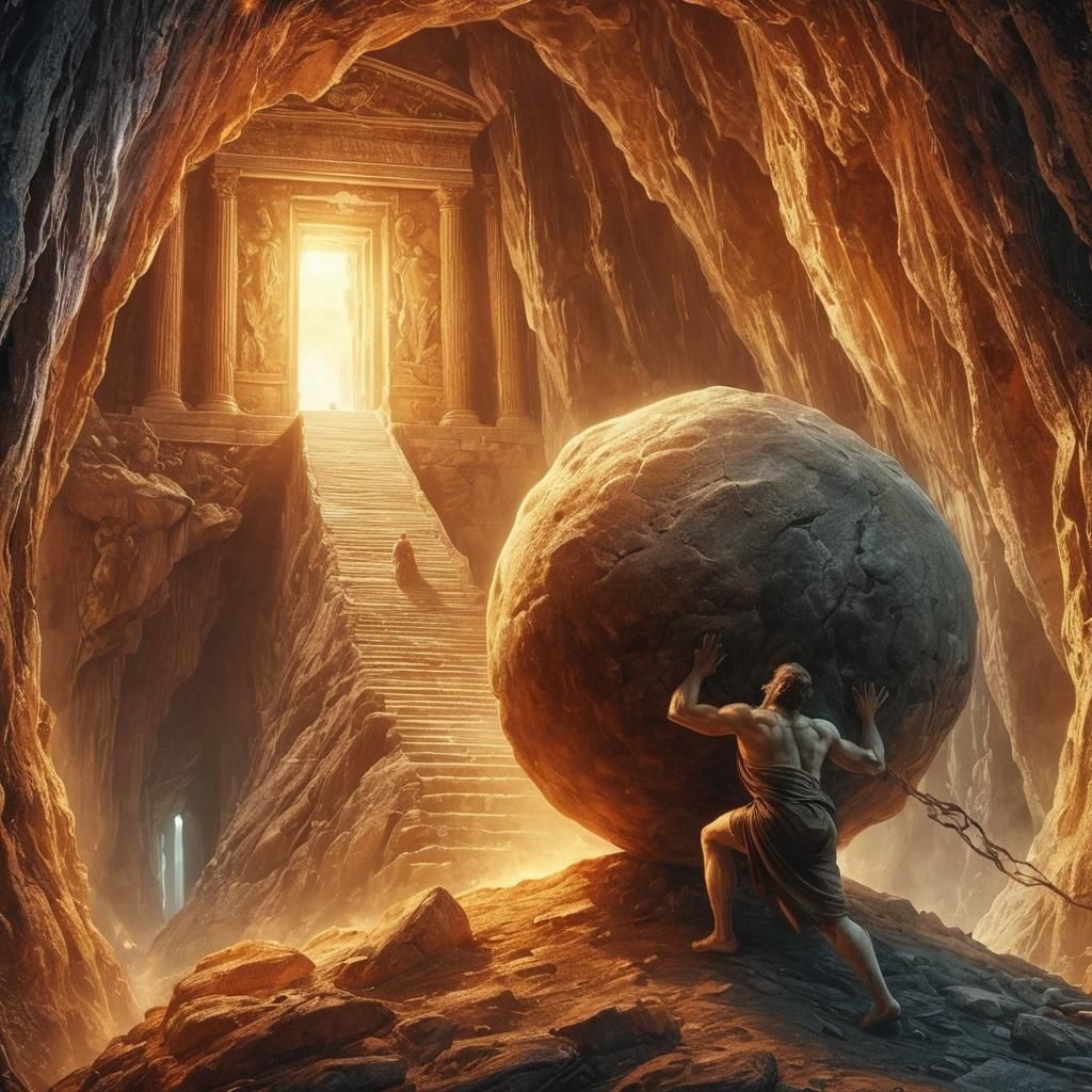 Sisyphus's Torment: Epic Greek Underworld Scene