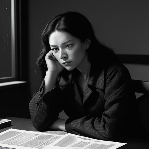 Frustrated Woman in Film Noir Style Office Setting