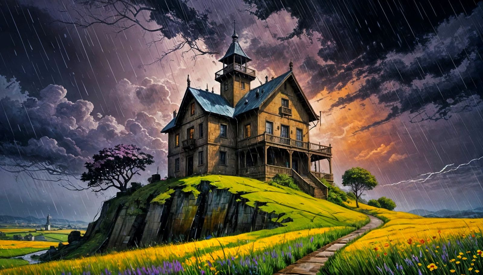 Abandoned Mediterranean House in Stormy Weather