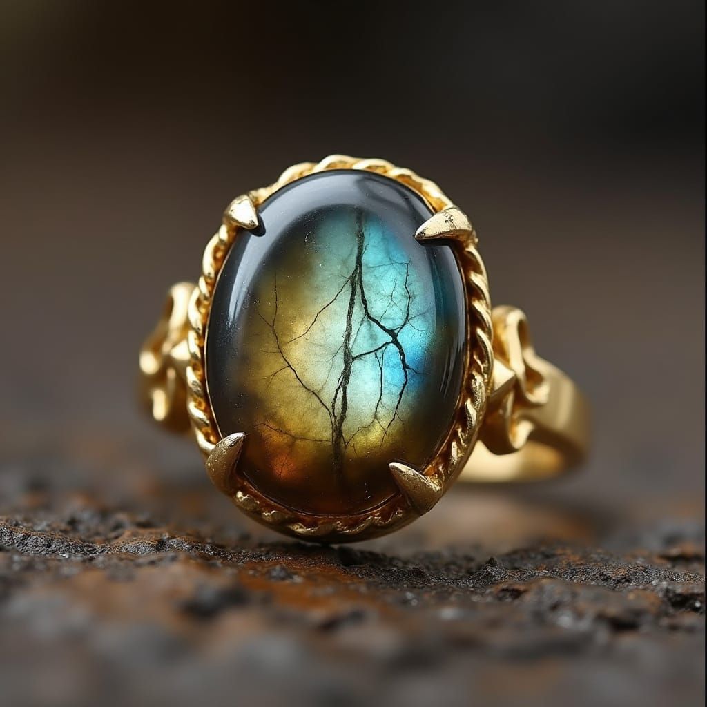 Mystical Golden Ring in Labradorite Stone
