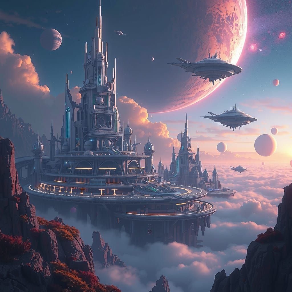 A surrealistic space city